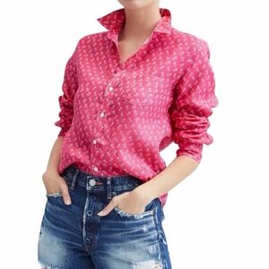 Frank & Eileen Eileen Linen Shirt XS Pink Palm Print Made in Italy Oversized